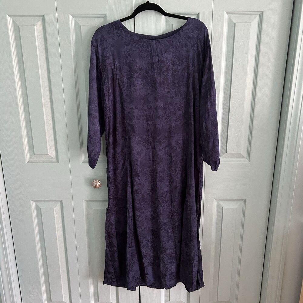Vtg Thin Air Navy Blue Long Sleeve Maxi Dress Small Rayon‎ Waist Tie